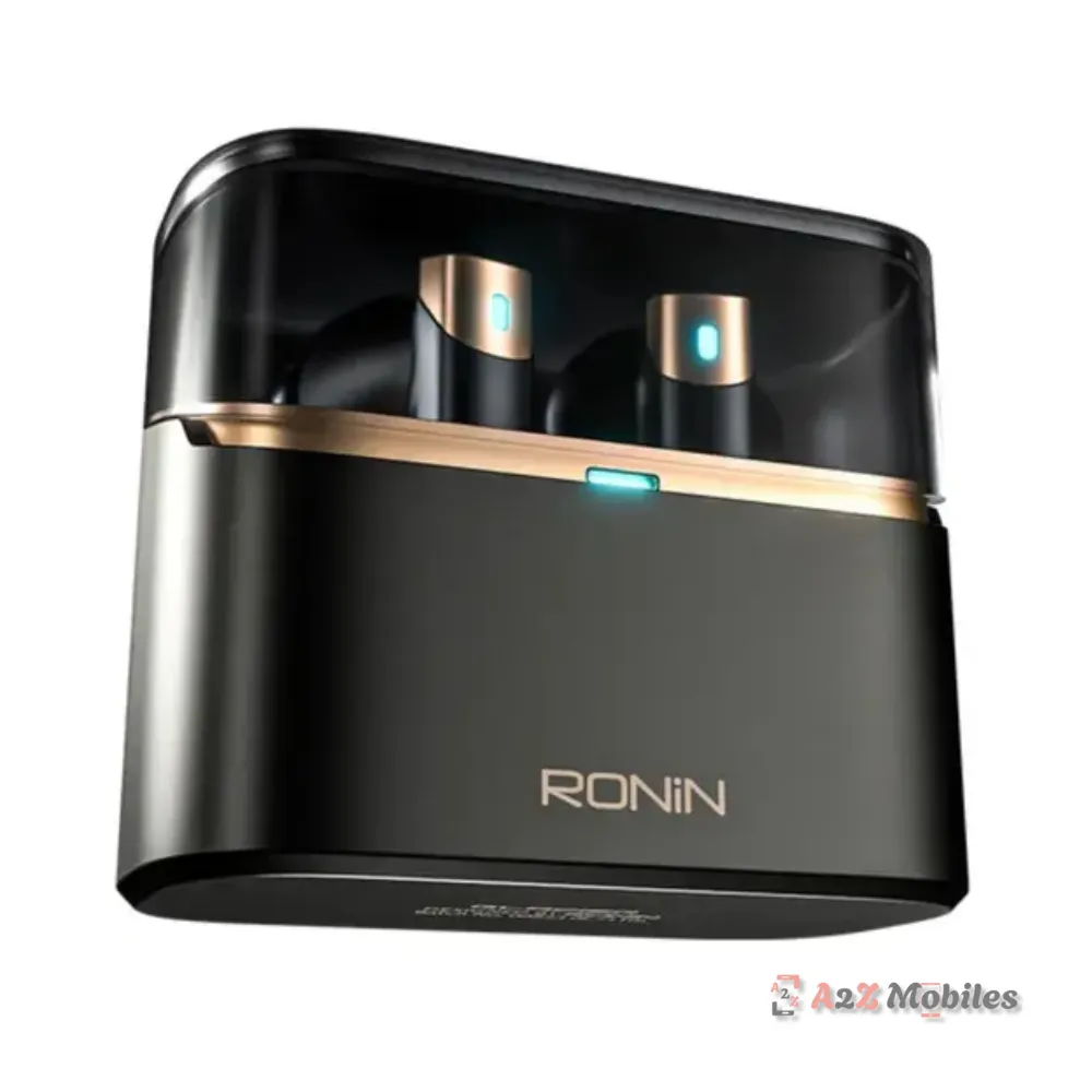 Ronin R-7110 Glacier Black Earbuds Front View
